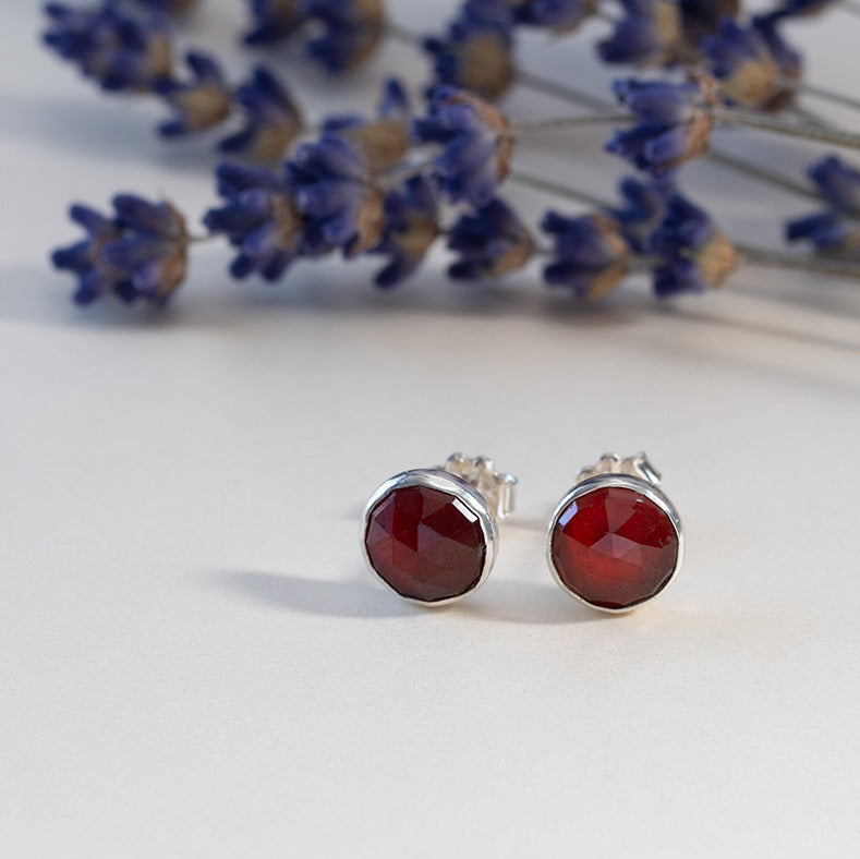 Sterling Silver & Garnet Stud Earrings