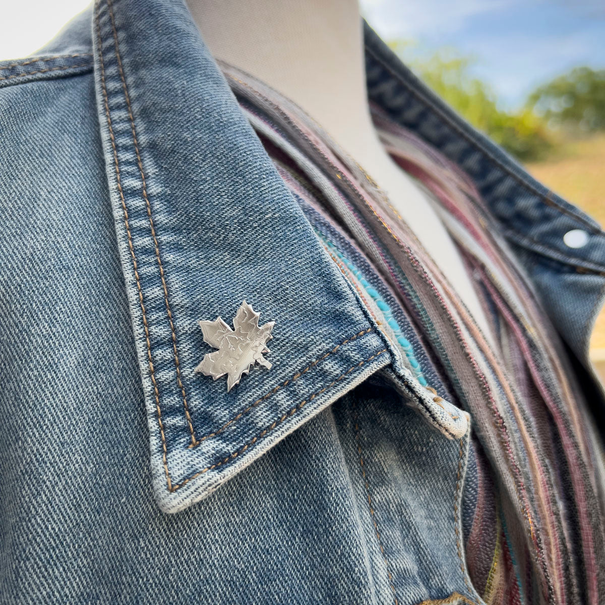 Handmade sterling silver maple leaf lapel pin with nickel post and clutch, 7/8 inch, inspired by Vermont nature and autumn leaves