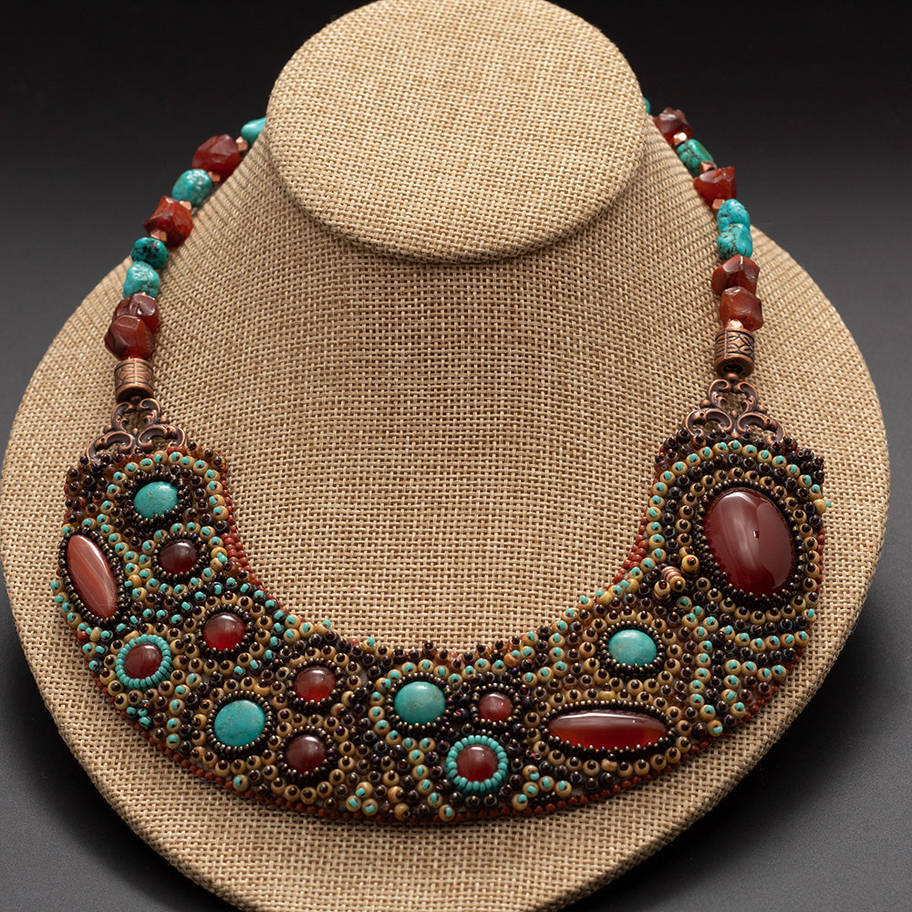 Turquoise & Carnelian Bib Necklace