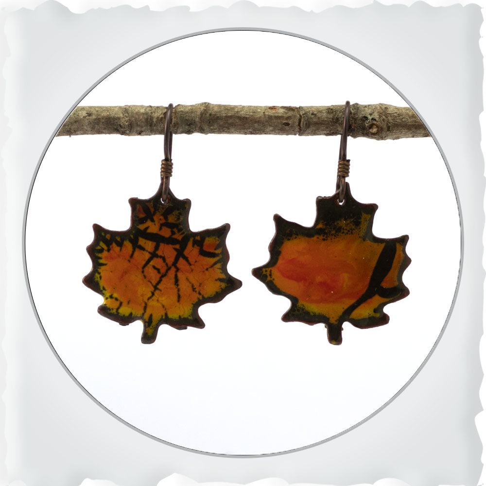 Sunset Orange Maple Leaf Earrings