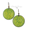 Round green and yellow boho earrings on Niobium ear wires by Divella Designs.
