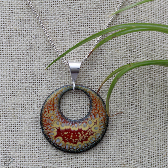 Red and Yellow Lichen Nature Inspired Pendant with bail and chain