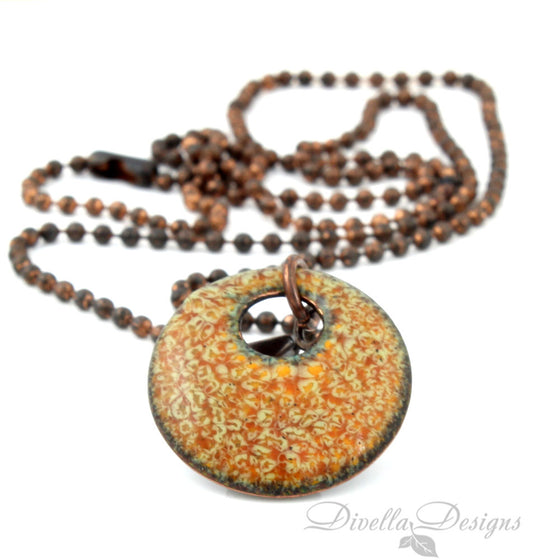 Autumn Inspired Round Necklace on copper chain