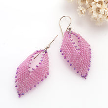  pink beaded leaf earrings