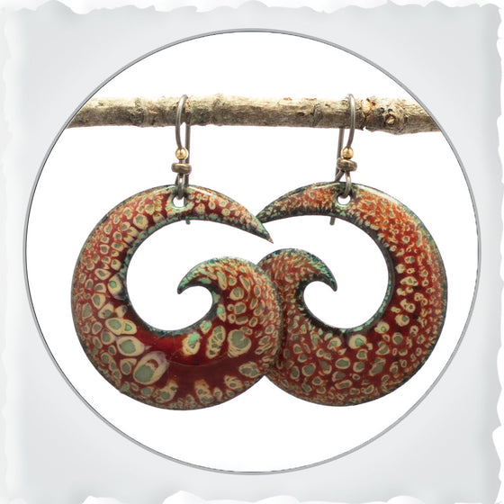 Willow & Red Spiral Enamel Earrings