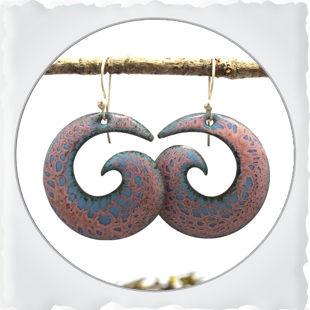 Pink & Blue Spiral Enamel Earrings