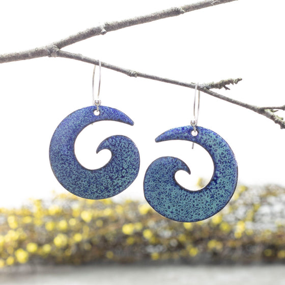 Blue Spiral Enamel Earrings