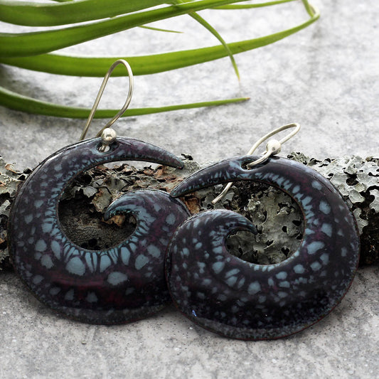 Deep maroon and gray spiral earrings