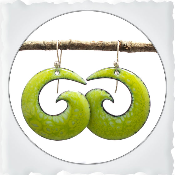 Spring Green Spiral Enamel Earrings