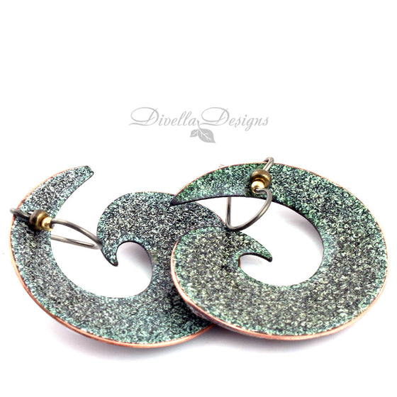 Willow Green/Brown/Red Spiral Enamel Earrings