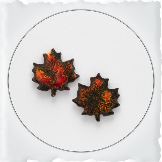 Autumn Red Maple Leaf Stud Earrings