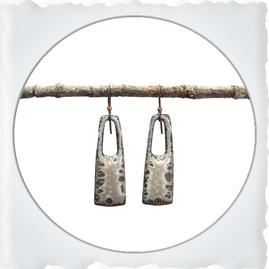 Brown & Cream Rectangular Enamel Earrings