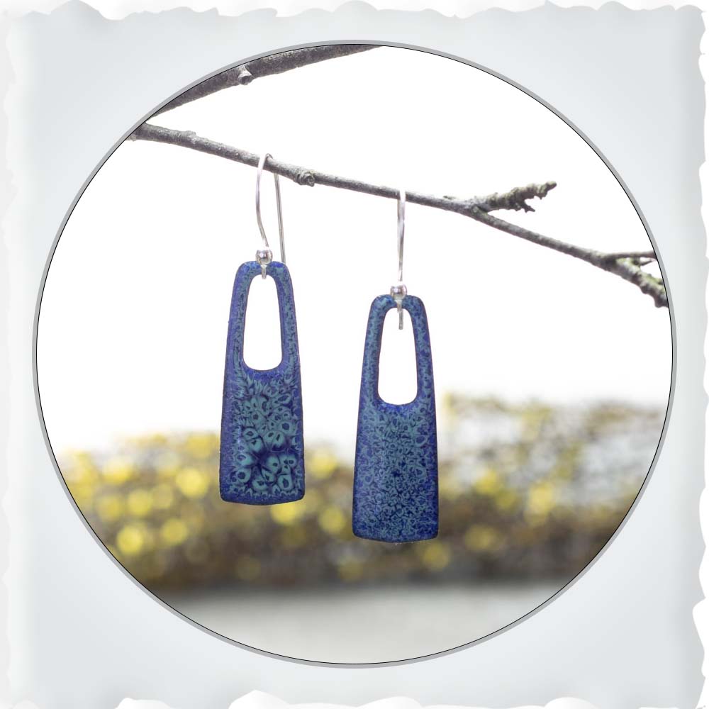 Blue Rectangular Enamel Earrings