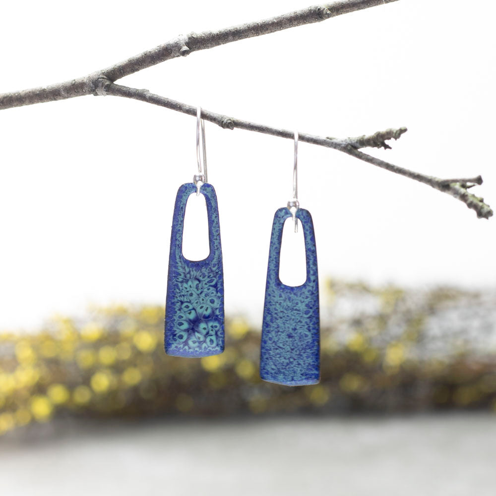 Blue Rectangular Enamel Earrings