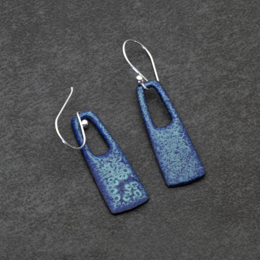 Blue Rectangular Enamel Earrings