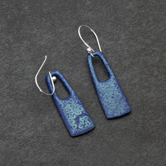 Blue Rectangular Enamel Earrings