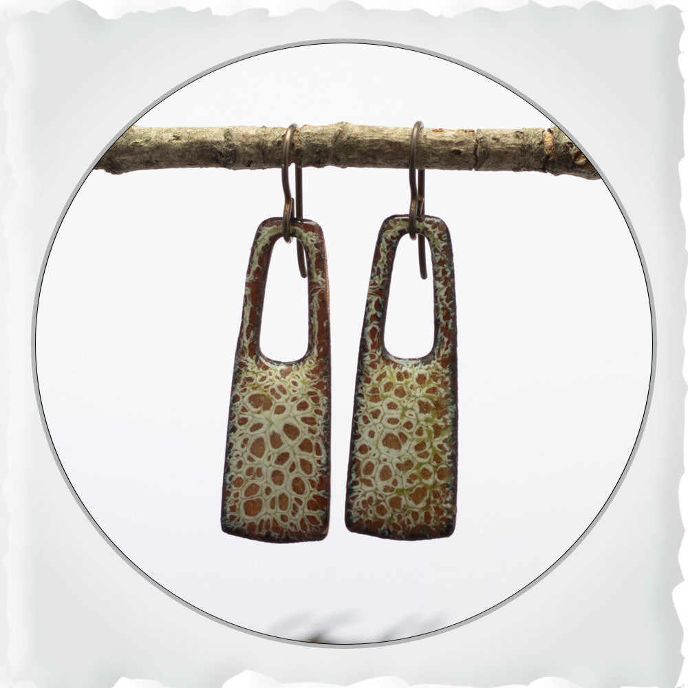 Copper, White, Olive Rectangular Earrings