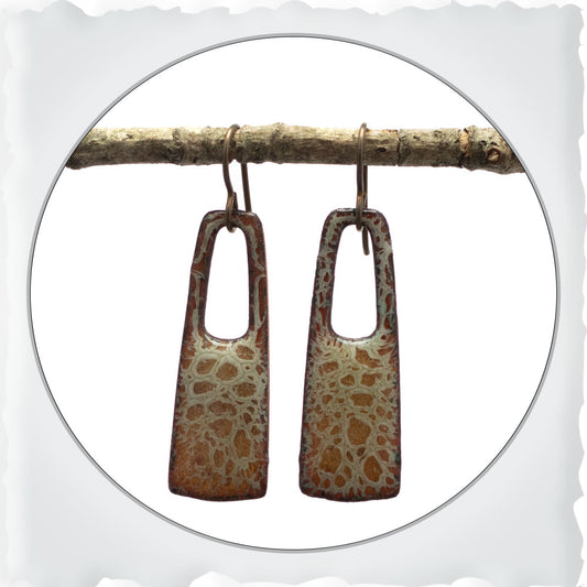 Copper & Cream Rectangular Enamel Earrings