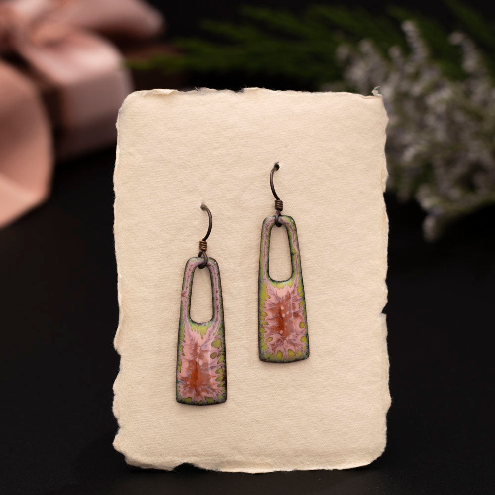 Pink & Red Rectangular Enamel Earrings