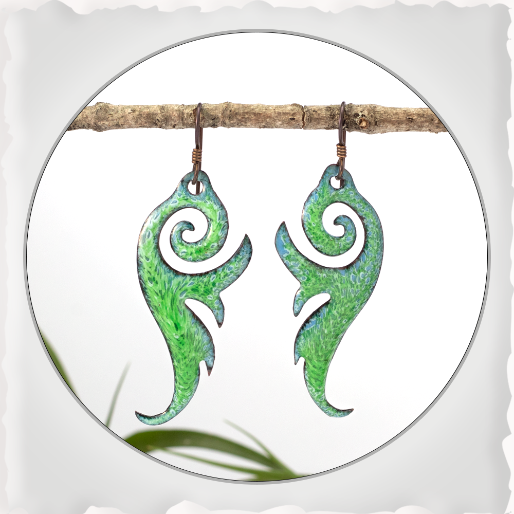 Spring Green Flourish Enamel Earrings