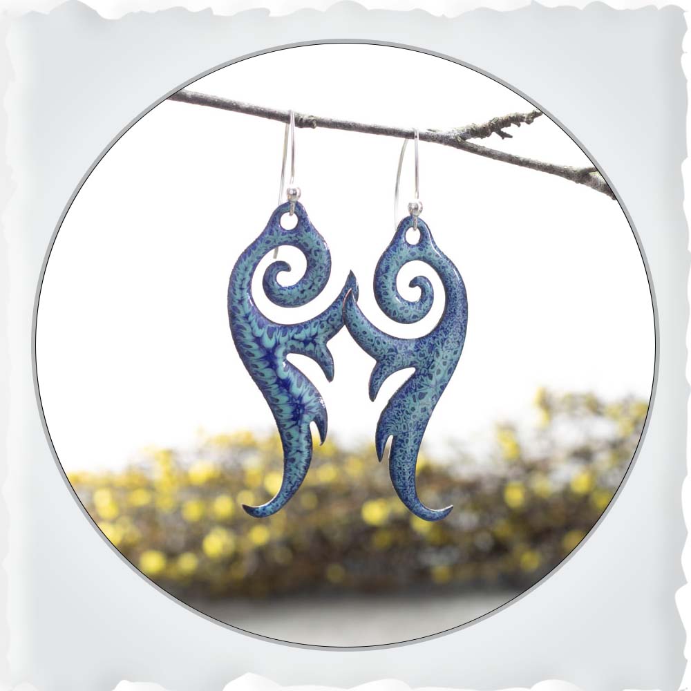 Blue Flourish Enamel Earrings