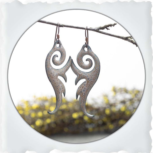 Grey & Olive Flourish Enamel Earrings