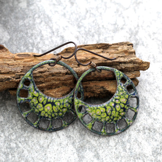 Pink, green and blue round Boho Earrings