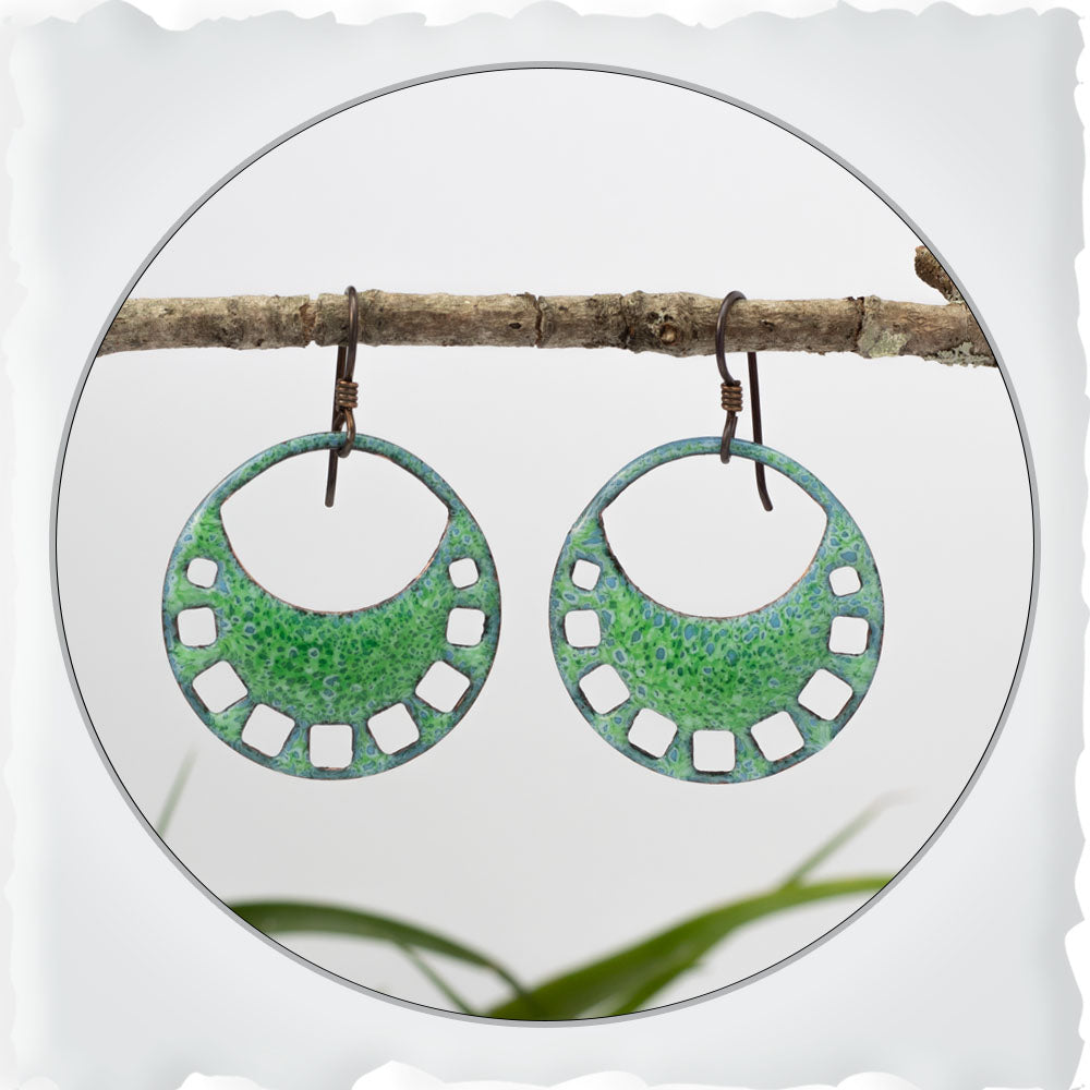 Boho Green Enamel Earrings