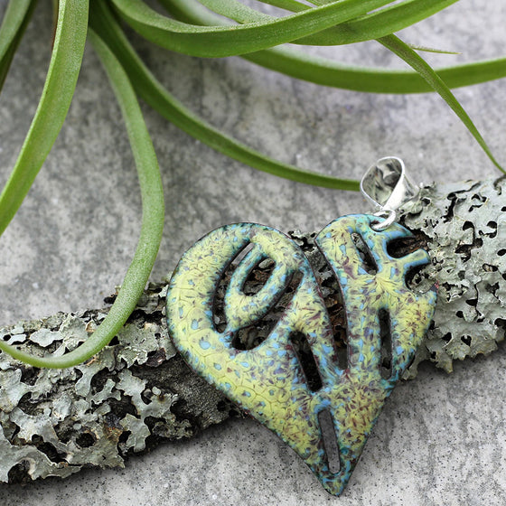 blue and yellow heart pendant with sterling silver bail