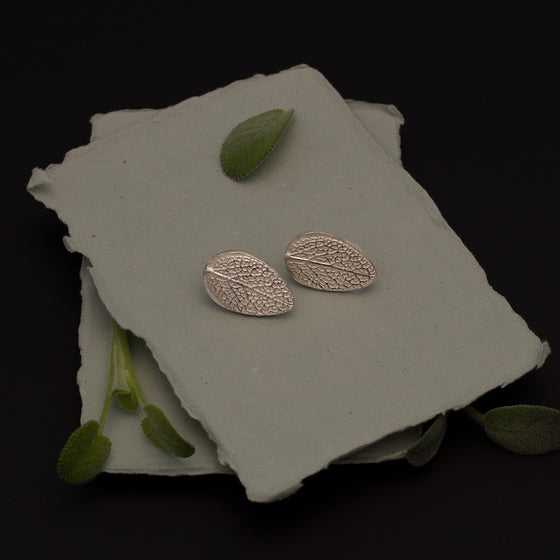 Sage Leaf Print Silver Earrings