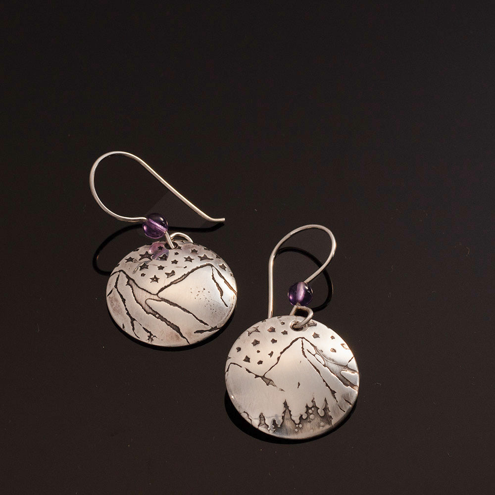 Amethyst & Silver Mountain Under The Stars Earrings