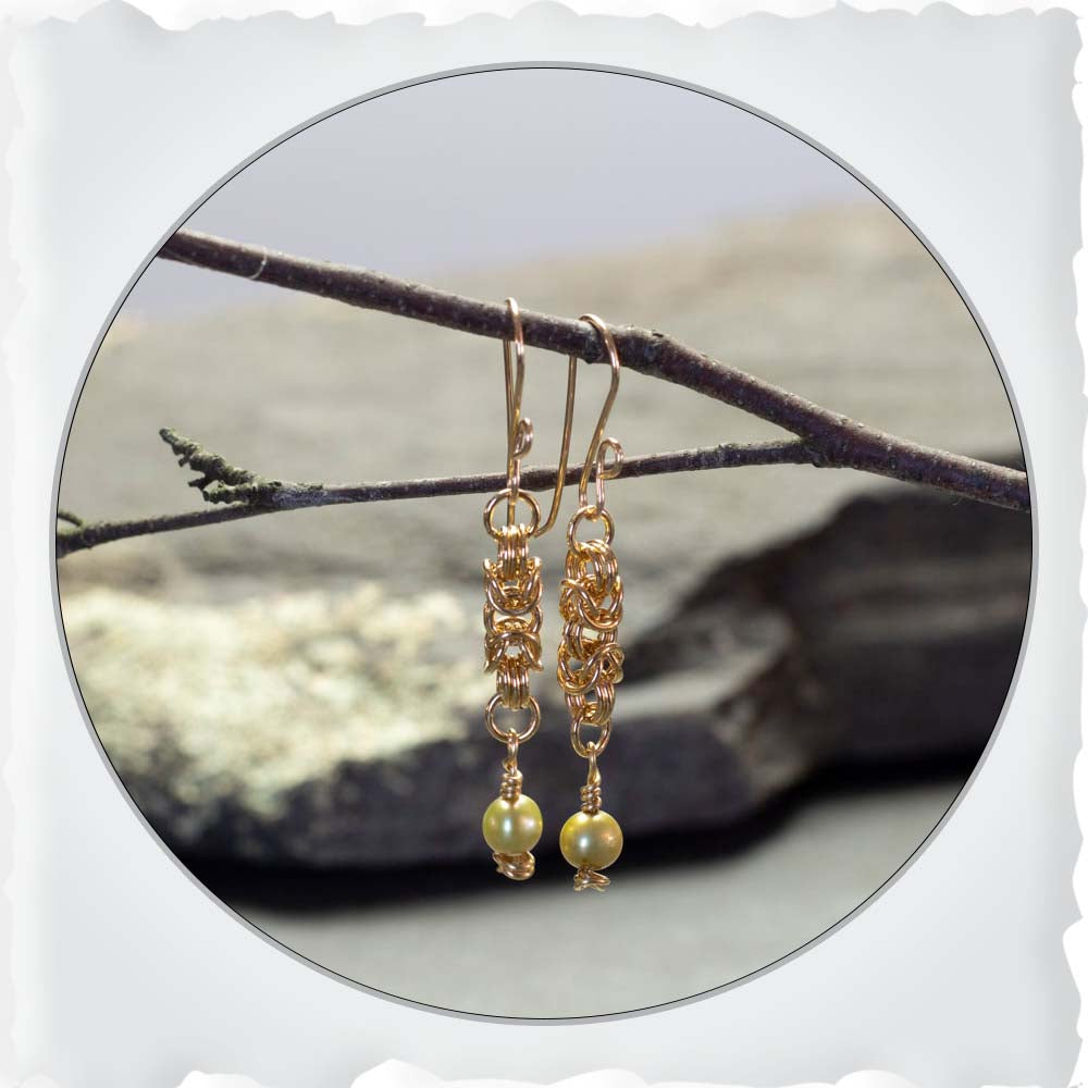 Gold & Light Green Pearl Earrings