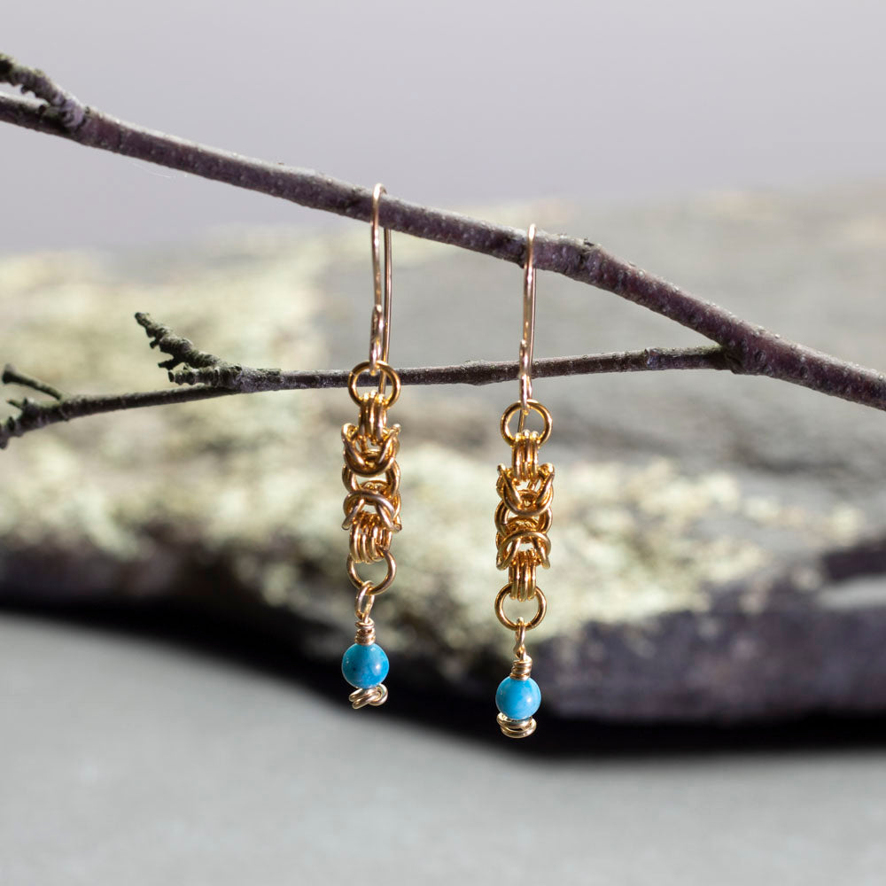 Gold & Larimar Agate Earrings