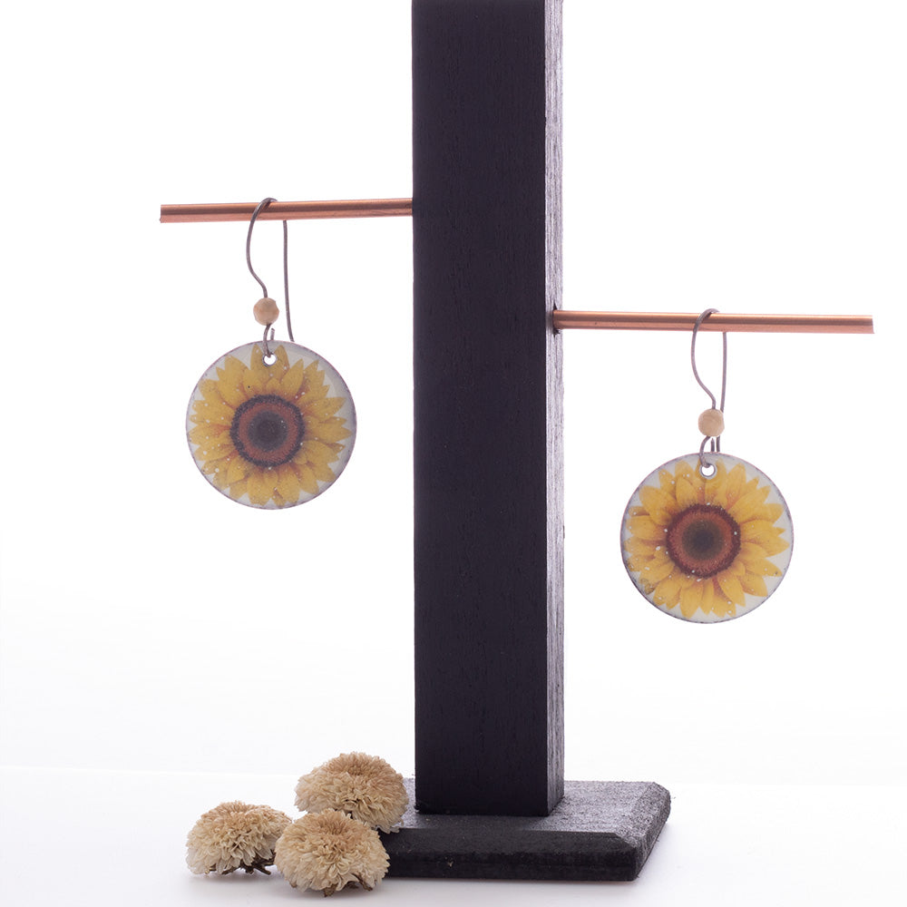 Sunflower Earrings with Crazy Lace Agate