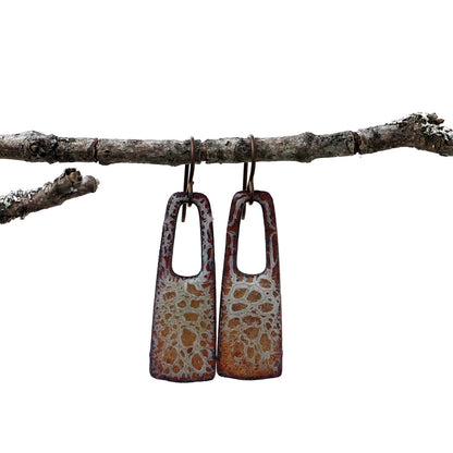Copper & Cream Rectangular Enamel Earrings
