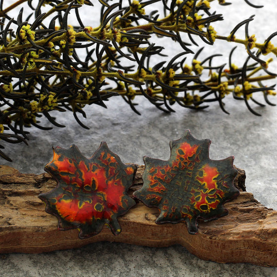 autumn red maple leaf stud earrings 05