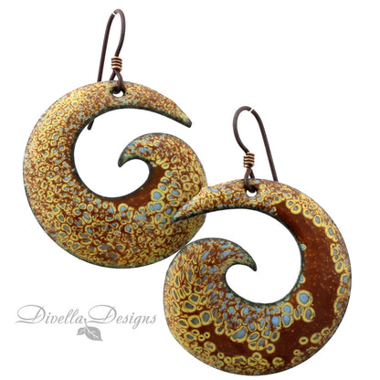 Brown and Blue Spiral Earrings - Spiral Bloom