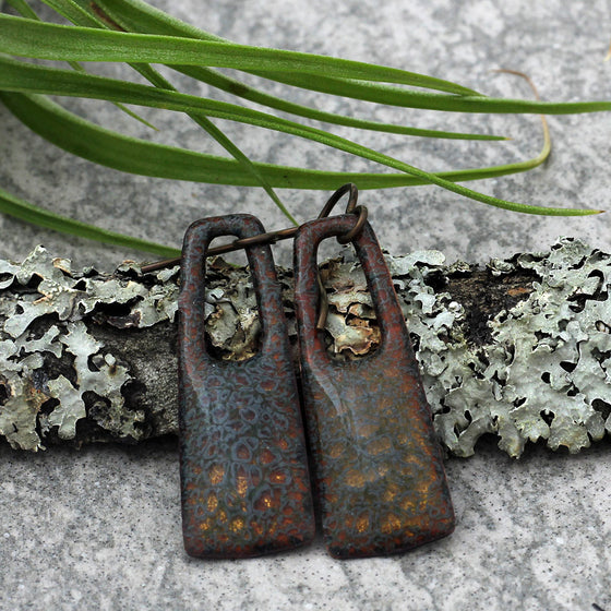 Copper & Blue Rectangular Enamel Earrings