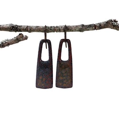Earthy enamel drop earrings with organic texture and niobium ear wires