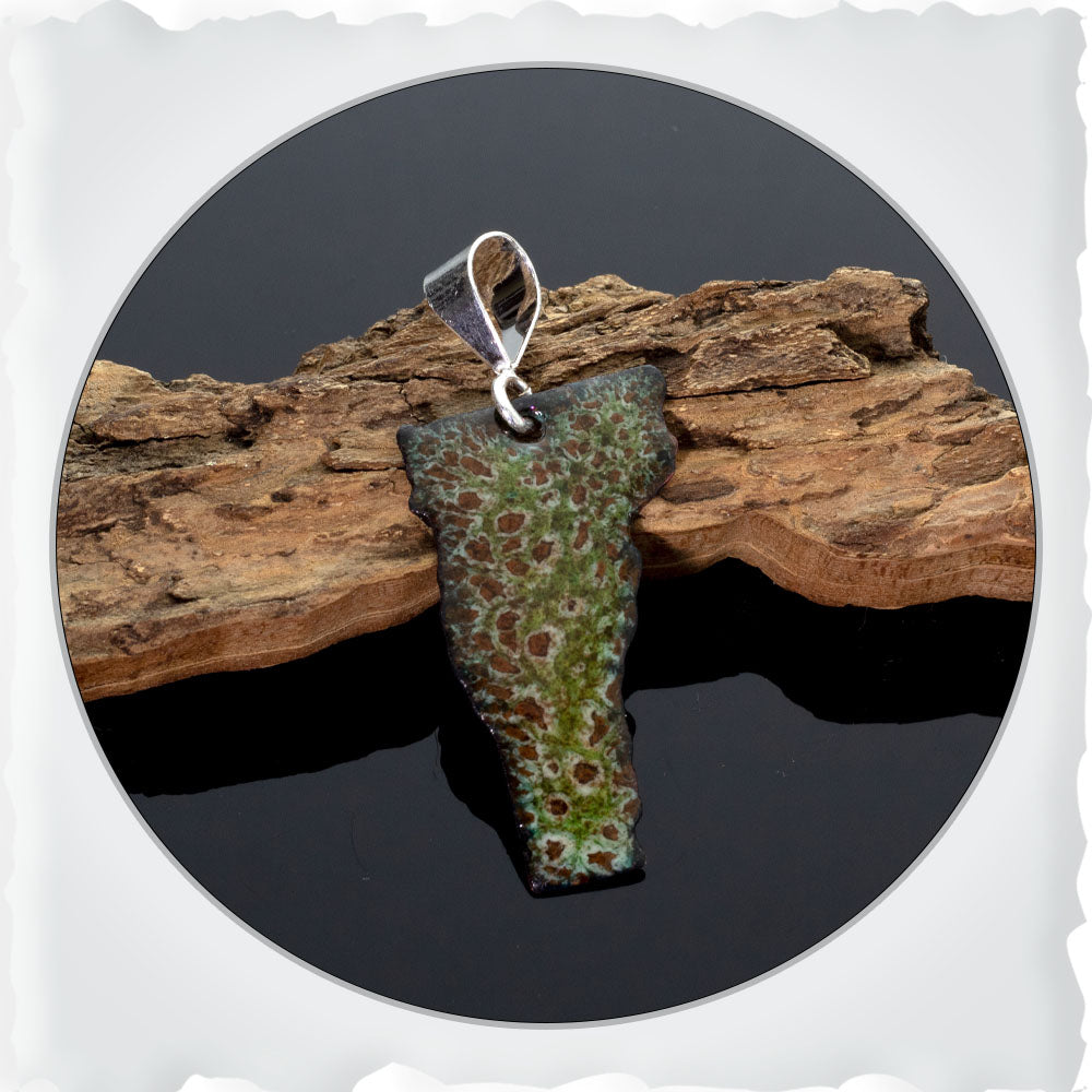 Enamel Vermont state pendant on sterling silver bail handmade in Vermont.