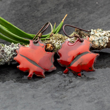 Colorful enamel maple leaf earrings with niobium ear wires