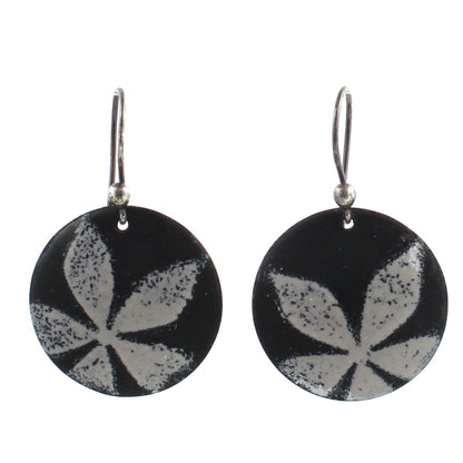  Black and pale gray floral earrings on silver ear wires