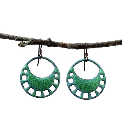 Colorful enamel hoop earrings with openwork design and niobium ear wires