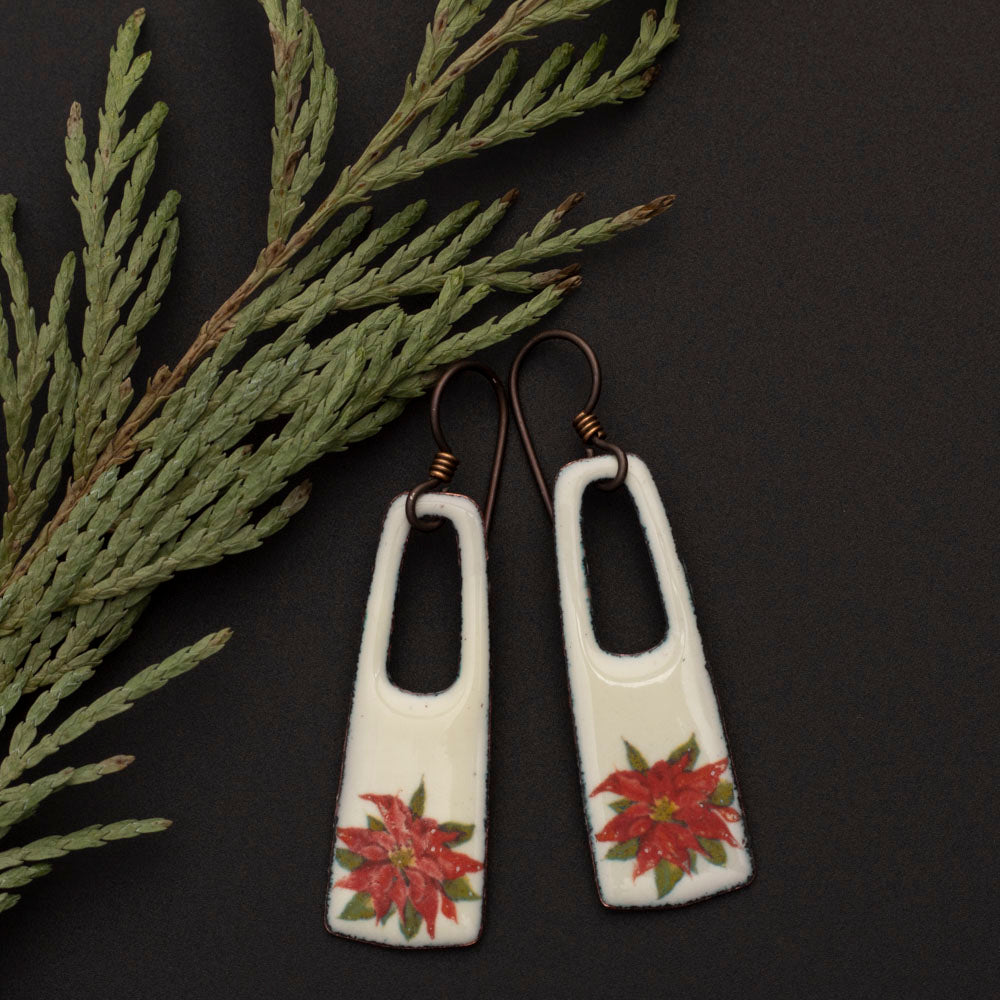 Poinsettia Enamel Earrings