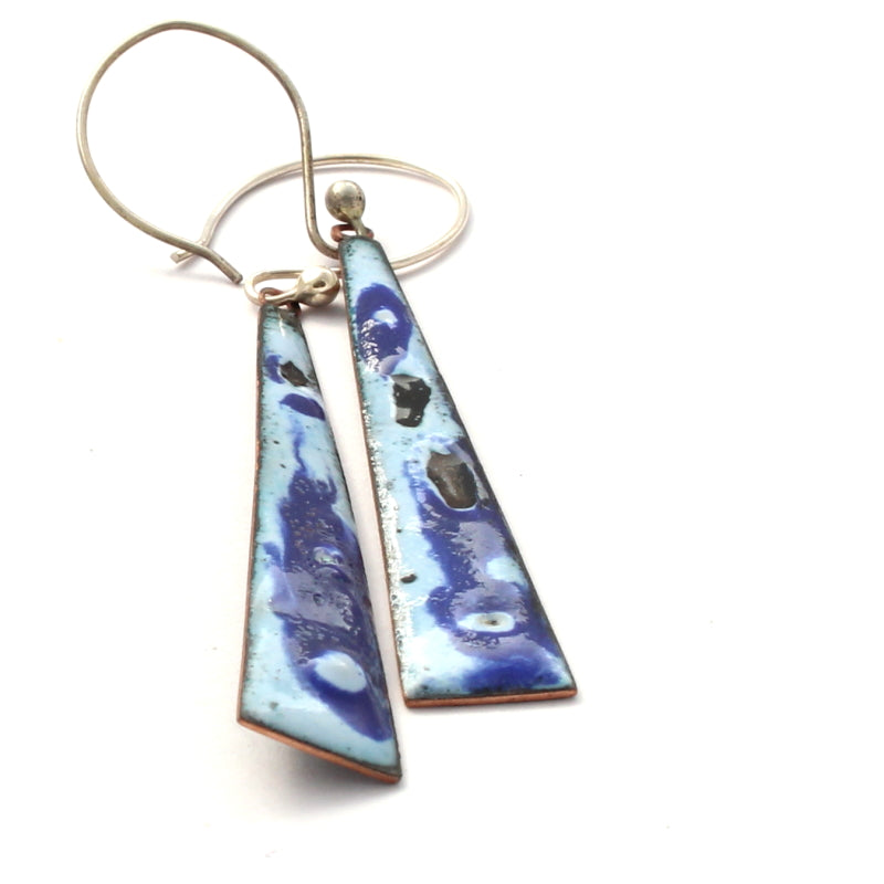 Long triangular enamel earrings with sterling silver ear wires