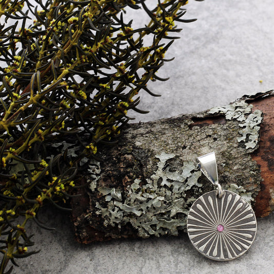 Fine Silver Burst Pendant with bark