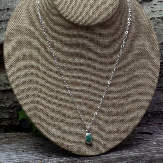 Sterling silver necklace with King’s Manassa turquoise pendant, handmade minimalist jewelry on 18-inch chain
