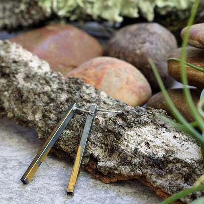 Modern silver and gold Keum Boo post earrings with linear design
