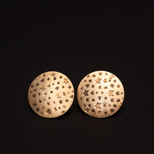 Brass dome earrings with star pattern and sterling silver posts