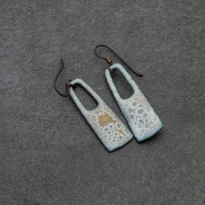  Rectangular enameled copper earrings with cutout detail and niobium ear wires